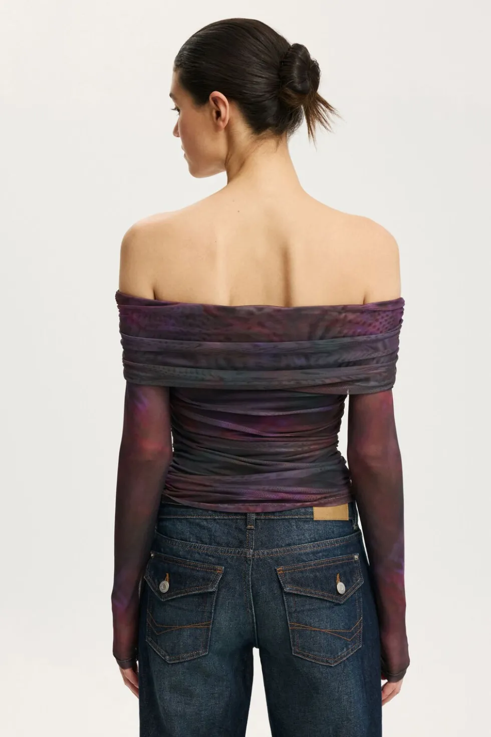 Ashley Off Shoulder Mesh Long Sleeve Top