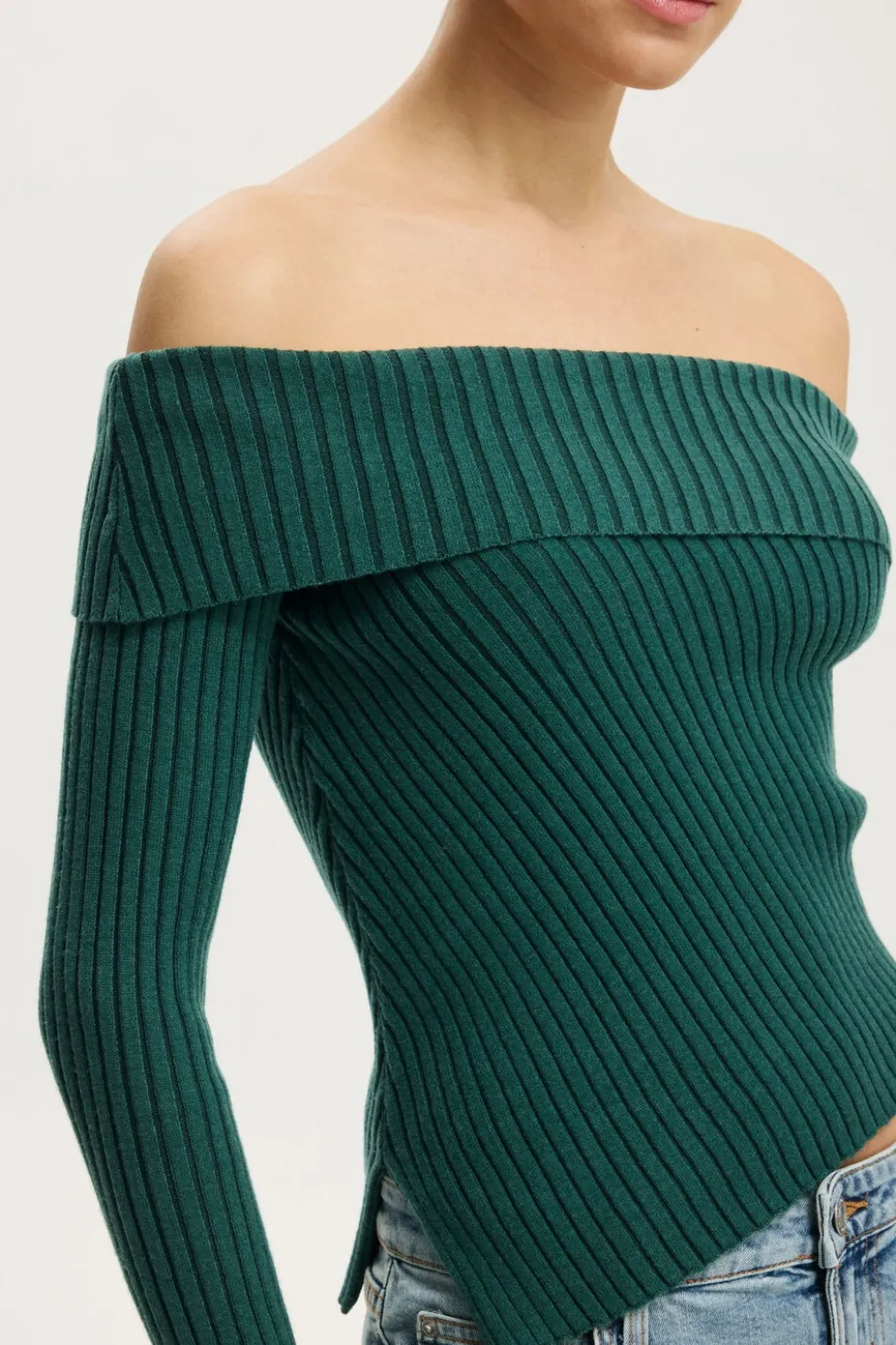 Asym Rib Off Shoulder Knit