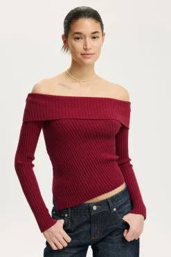 Asym Rib Off Shoulder Knit