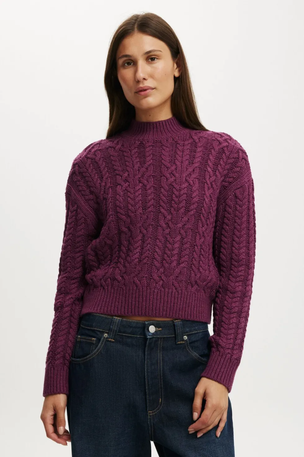 Boxy Mock Neck Knit Sweater