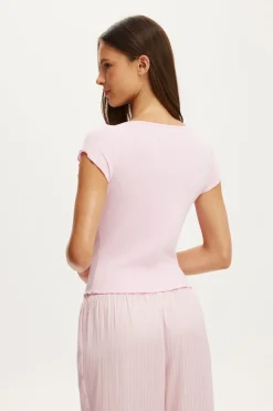 Button Detail Cap Sleeve Top