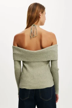 Button Down Off Shoulder Knit