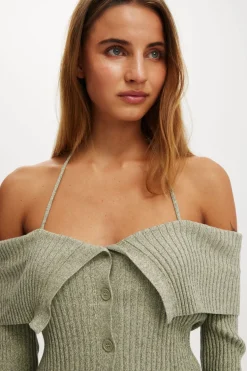 Button Down Off Shoulder Knit