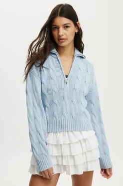 Cotton Cable Half Zip Pullover