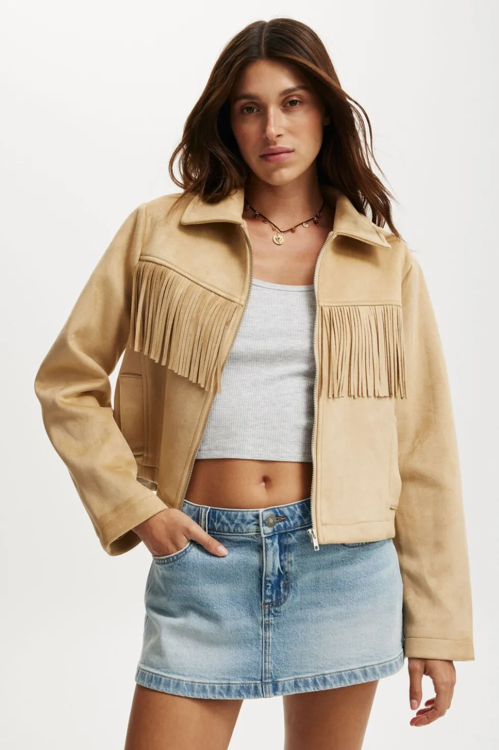 Fringe Faux Suede Jacket