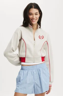 Graphic Cropped Zip Through