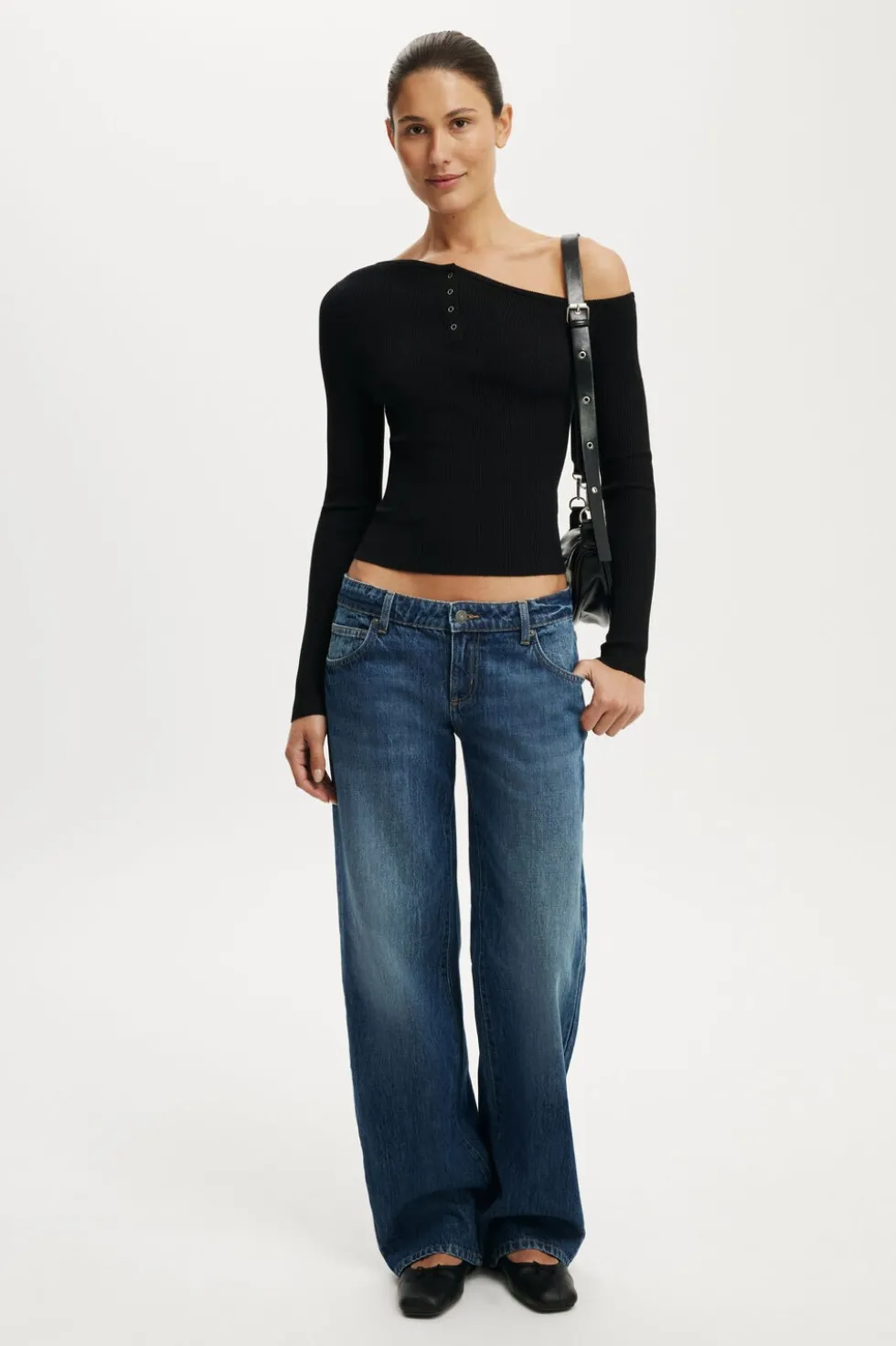 One Shoulder Henley Knit