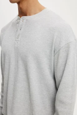 Relaxed Fit Textured Henley Long Sleeve