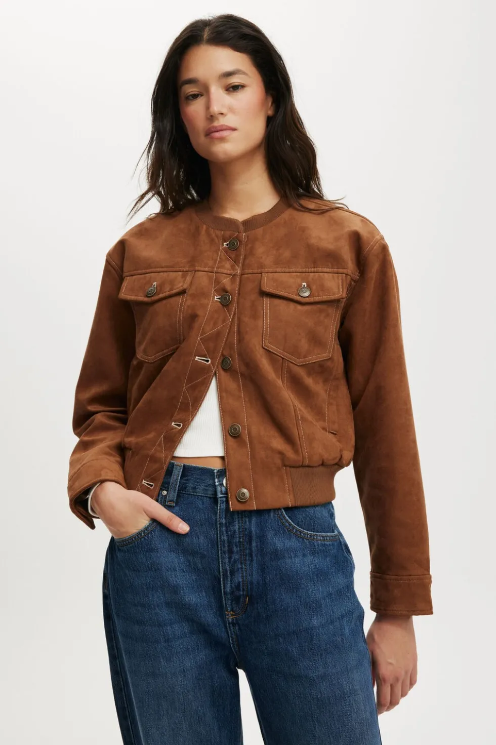 Sophia Faux Suede Utility Bomber