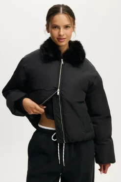 The Mother Puffer Faux Fur Collar Bomber