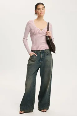 Two Tone Rib Keyhole Knit