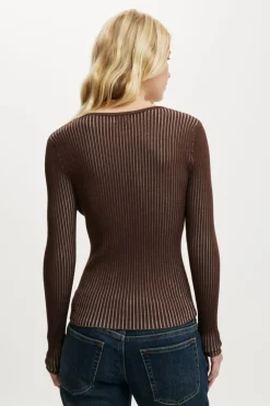 Two Tone Rib Keyhole Knit