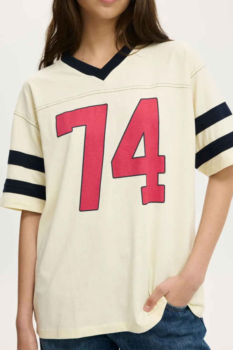 V Neck Oversized Graphic Tee