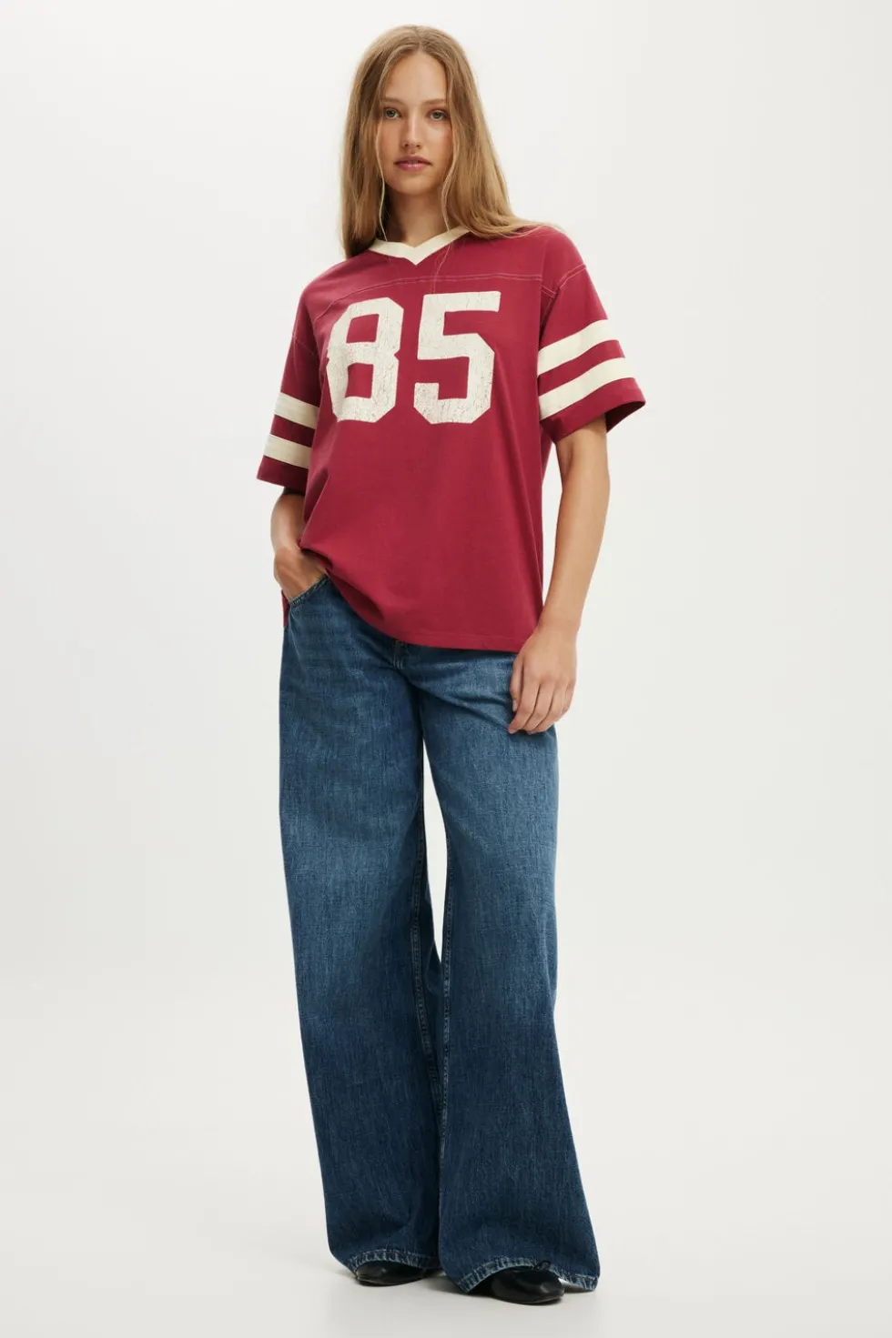 V Neck Oversized Graphic Tee
