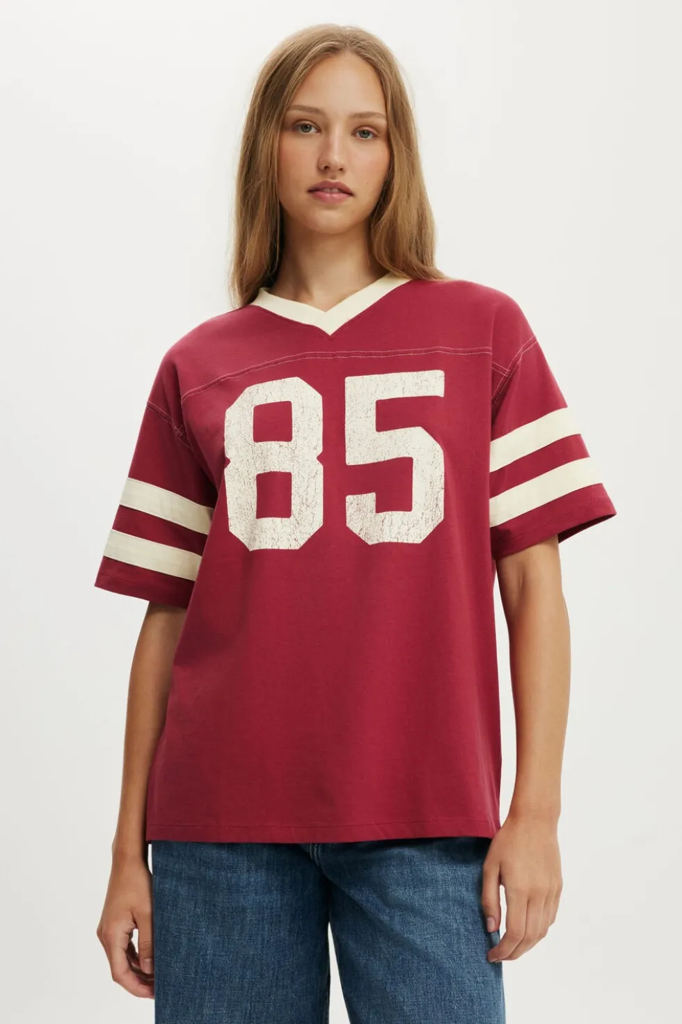 V Neck Oversized Graphic Tee